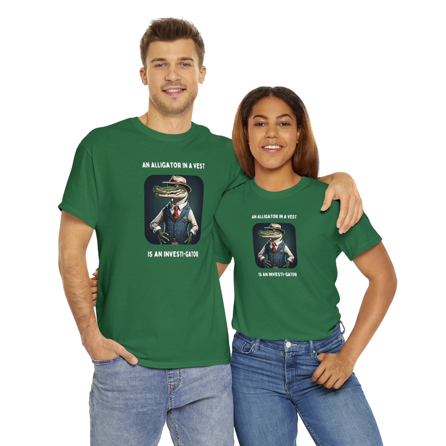 Funny Pun Shirts | An Alligator in a Vest is an Investi-gator - Unisex Heavy Cotton Tee