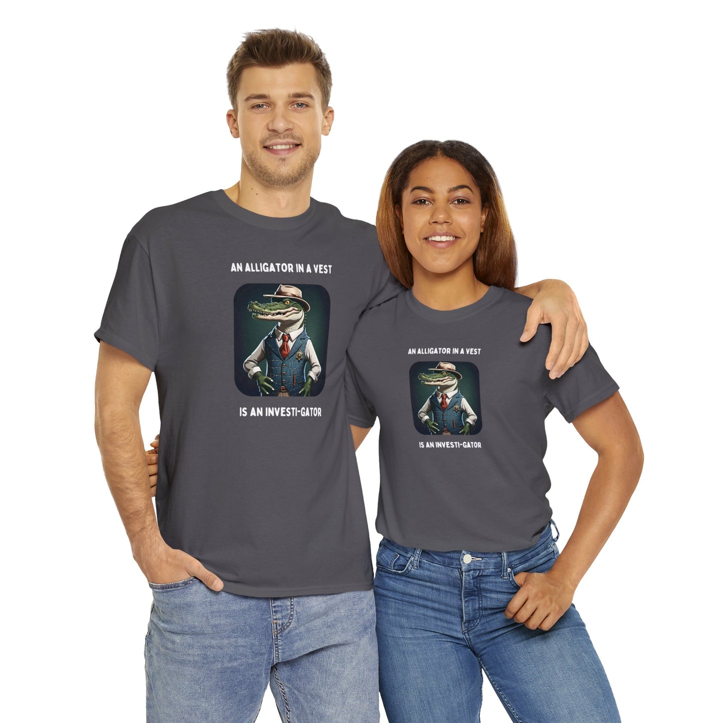 An Alligator in a Vest is an Investi-gator - Unisex Heavy Cotton T-shirt | Funny Tees | Pun Designs