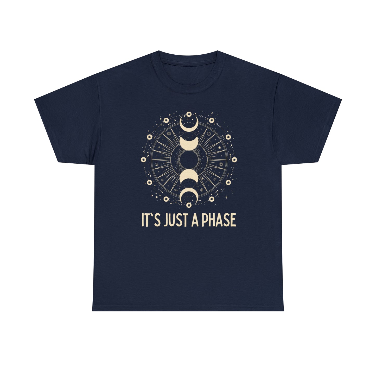 It's Just a Phase - Vintage Style Engraved Moon and Sun Sketch - Unisex Heavy Cotton Tee