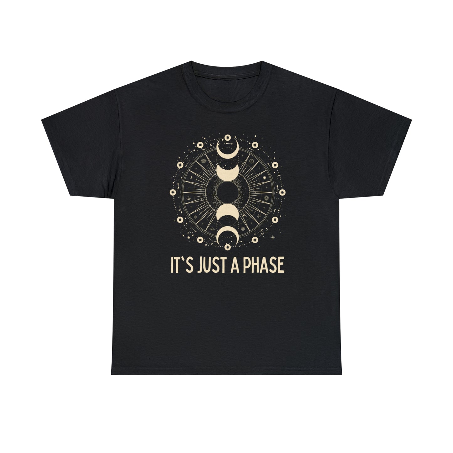 It's Just a Phase - Vintage Style Engraved Moon and Sun Sketch - Unisex Heavy Cotton Tee