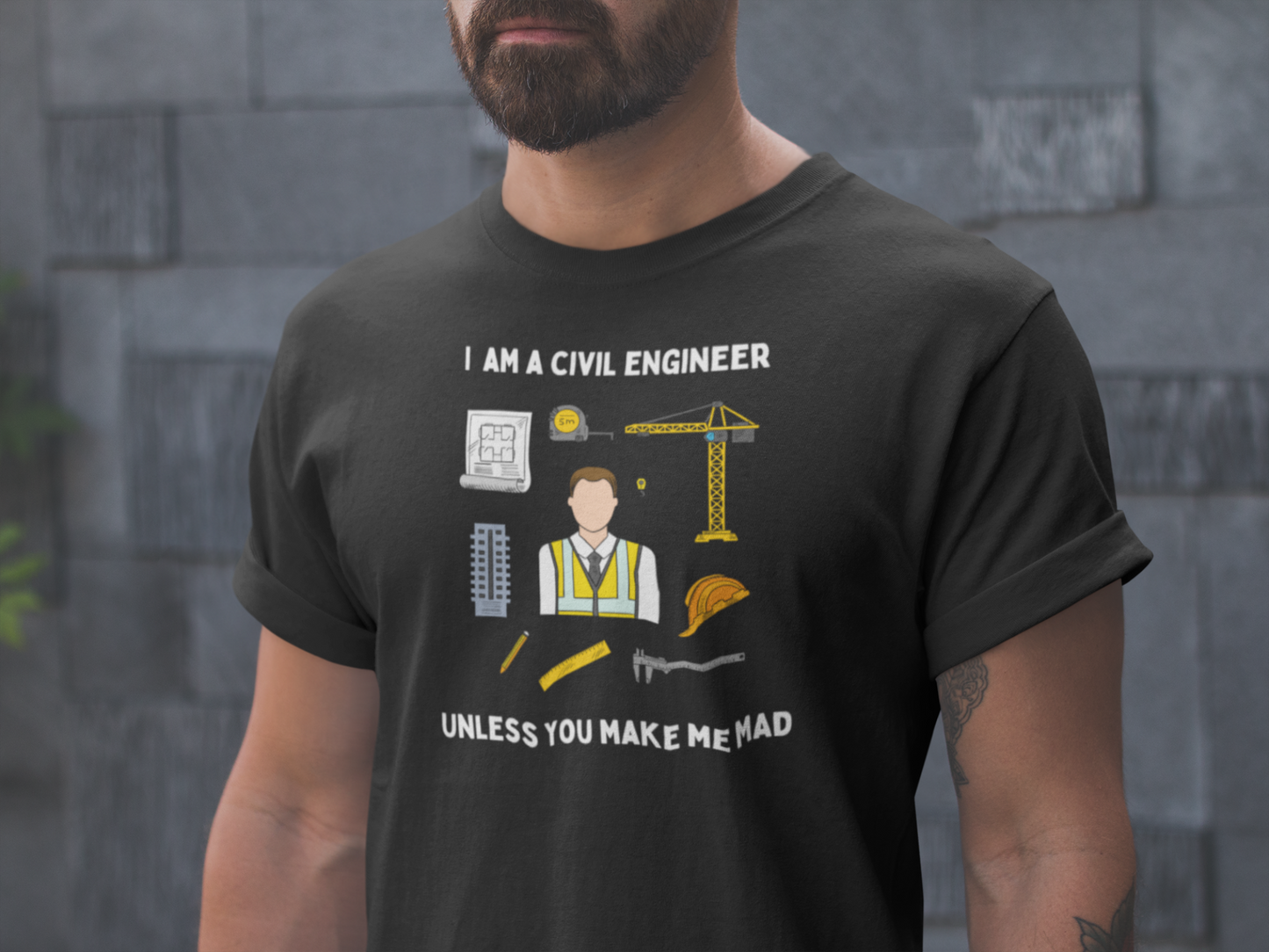 I Am a Civil Engineer Unless You Make Me Mad - Icon Sketch - Unisex Heavy Cotton Tee