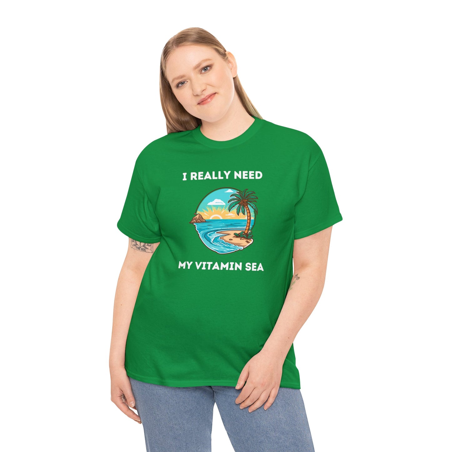 I Really Need My Vitamin Sea (palm tree) - Unisex Heavy Cotton Tee