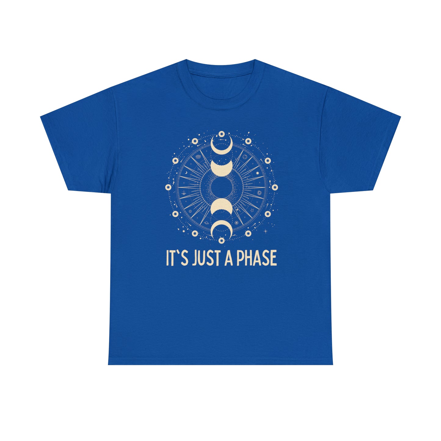 It's Just a Phase  - Vintage Style Engraved Moon and Sun Sketch -  Unisex Heavy Cotton Tee