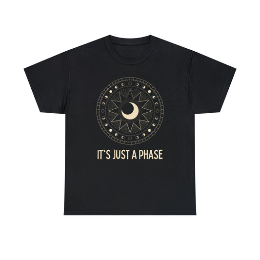 It's Just a Phase - Large Geometric Decorative Moon Phase Illustration - Unisex Heavy Cotton Tee