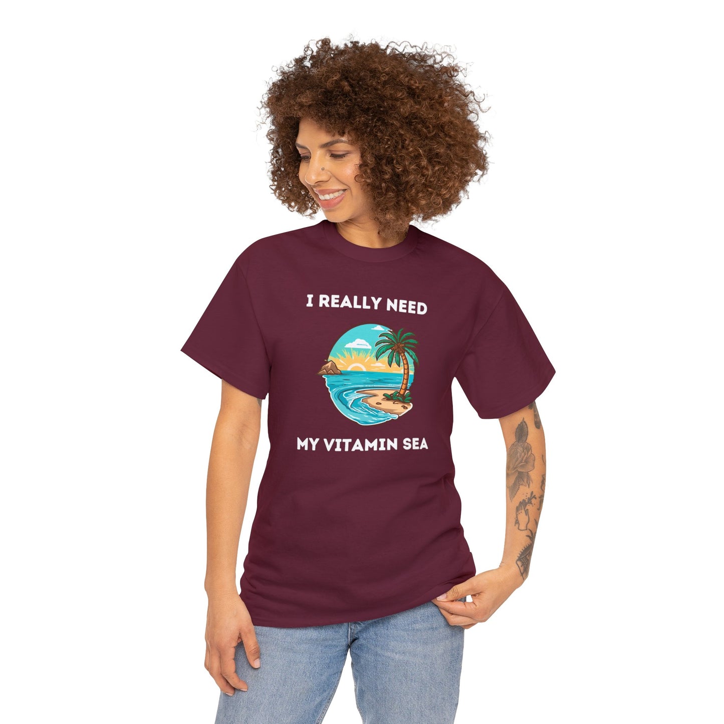 I Really Need My Vitamin Sea (palm tree) - Unisex Heavy Cotton Tee