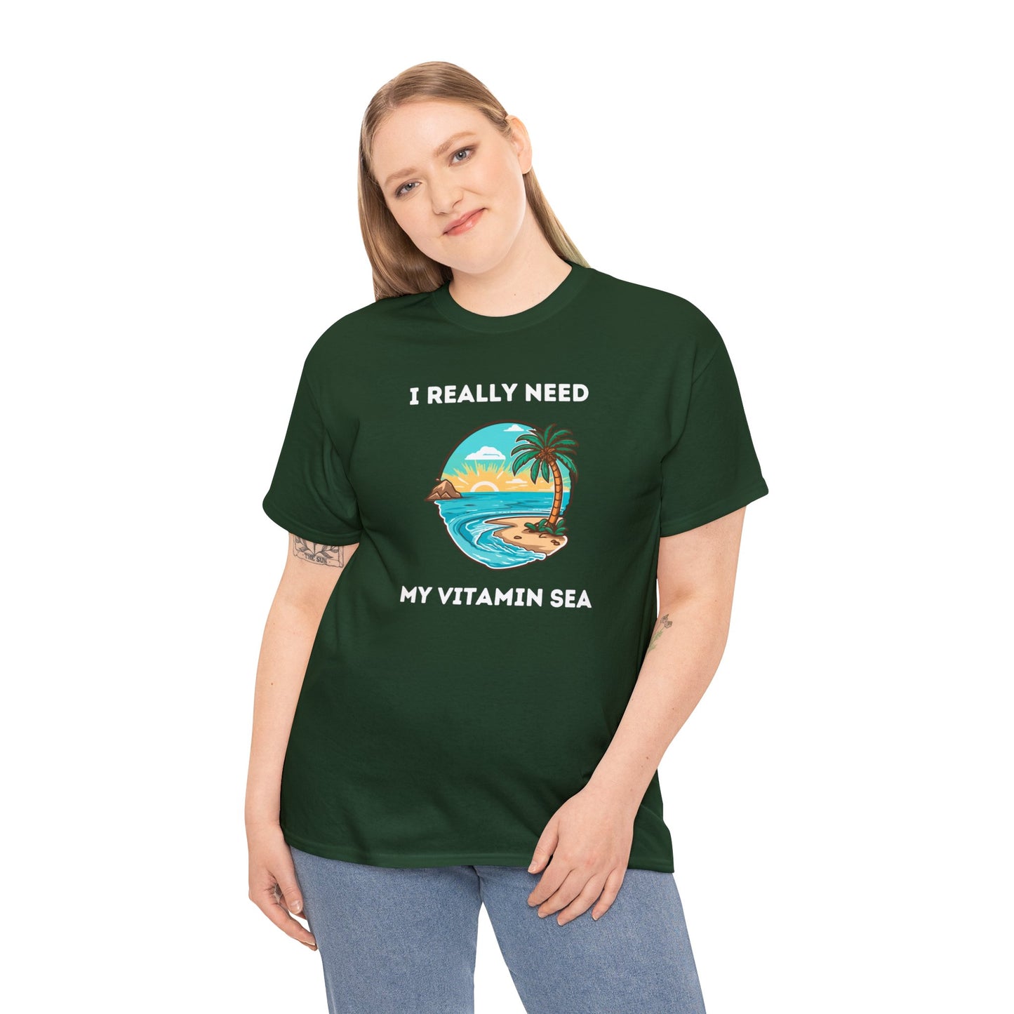 I Really Need My Vitamin Sea (palm tree) - Unisex Heavy Cotton Tee