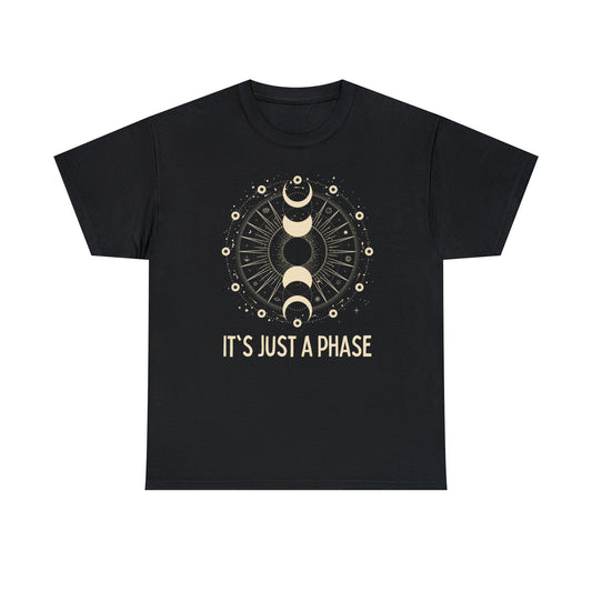 It's Just a Phase  - Vintage Style Engraved Moon and Sun Sketch -  Unisex Heavy Cotton Tee