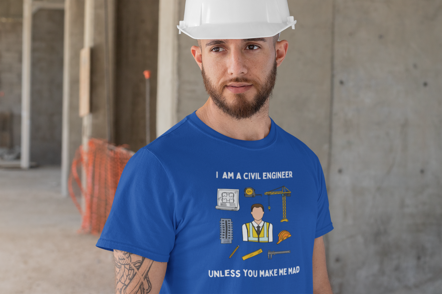 I Am a Civil Engineer Unless You Make Me Mad - Icon Sketch - Unisex Heavy Cotton Tee